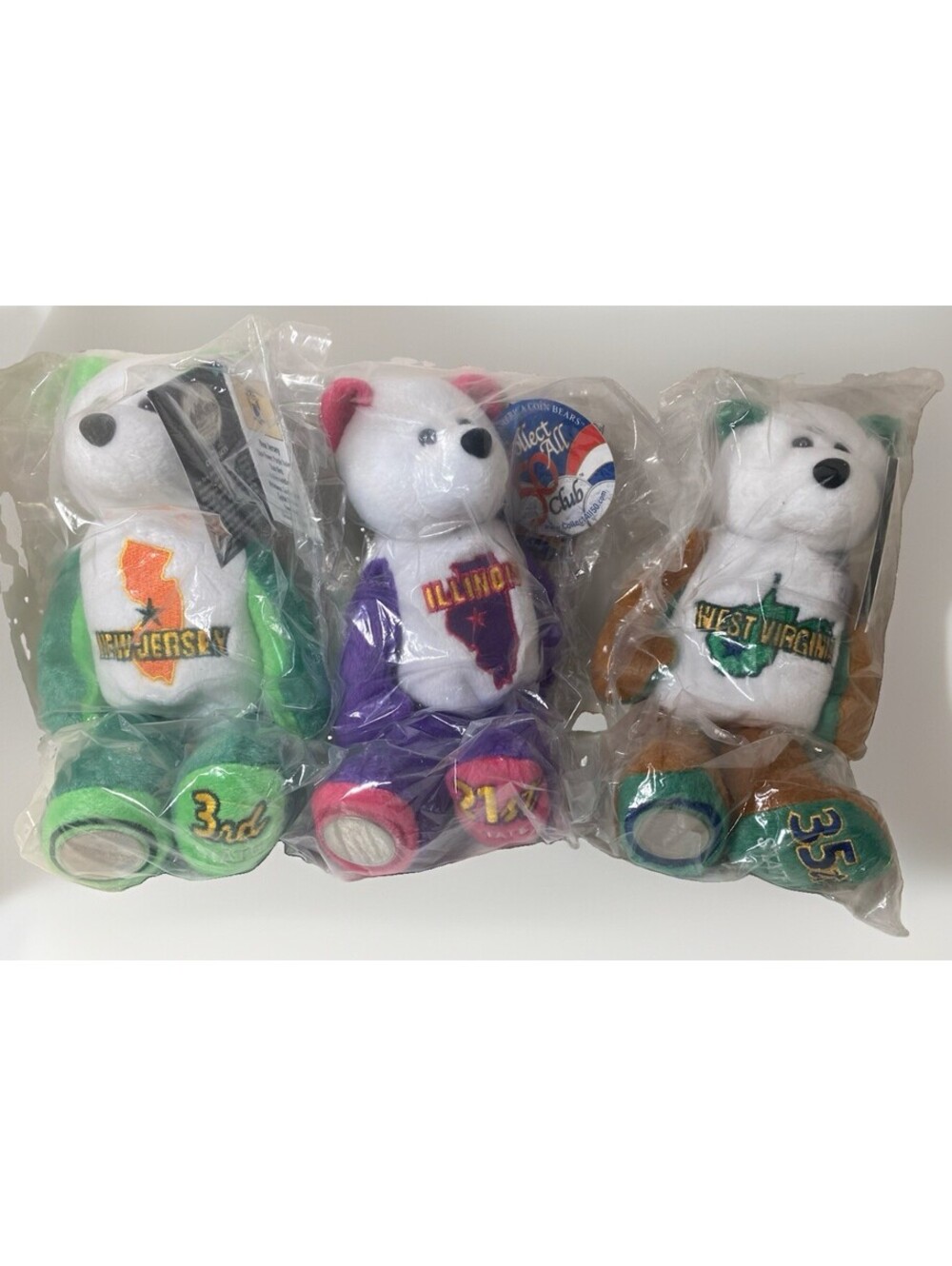 West Virginia State Quarter Teddy Bear, Illinois Bear, New Jersey Bear Bundle